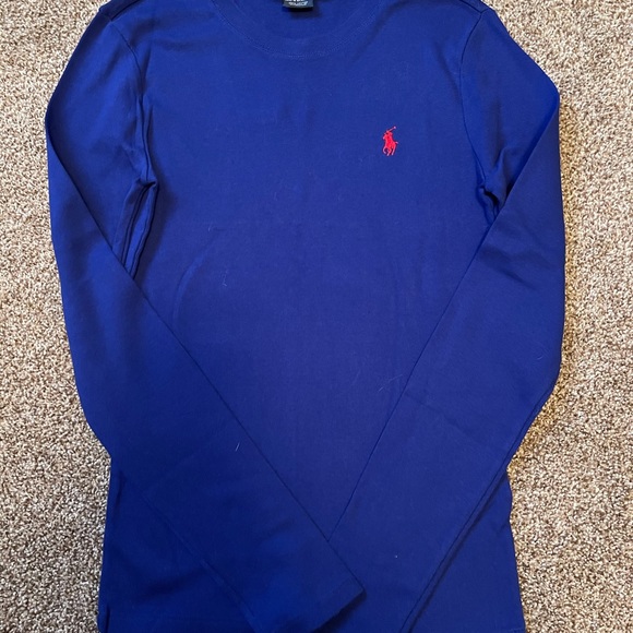 Ralph Lauren Sport Size Medium Long Sleeve Tee Blue with Red Logo - Picture 2 of 5